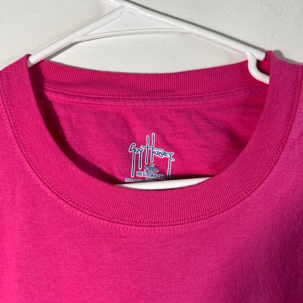 Guy Harvey Mens Pink Fishing Graphic Pocket T-Shirt West Florida Map Size L - Picture 4 of 8